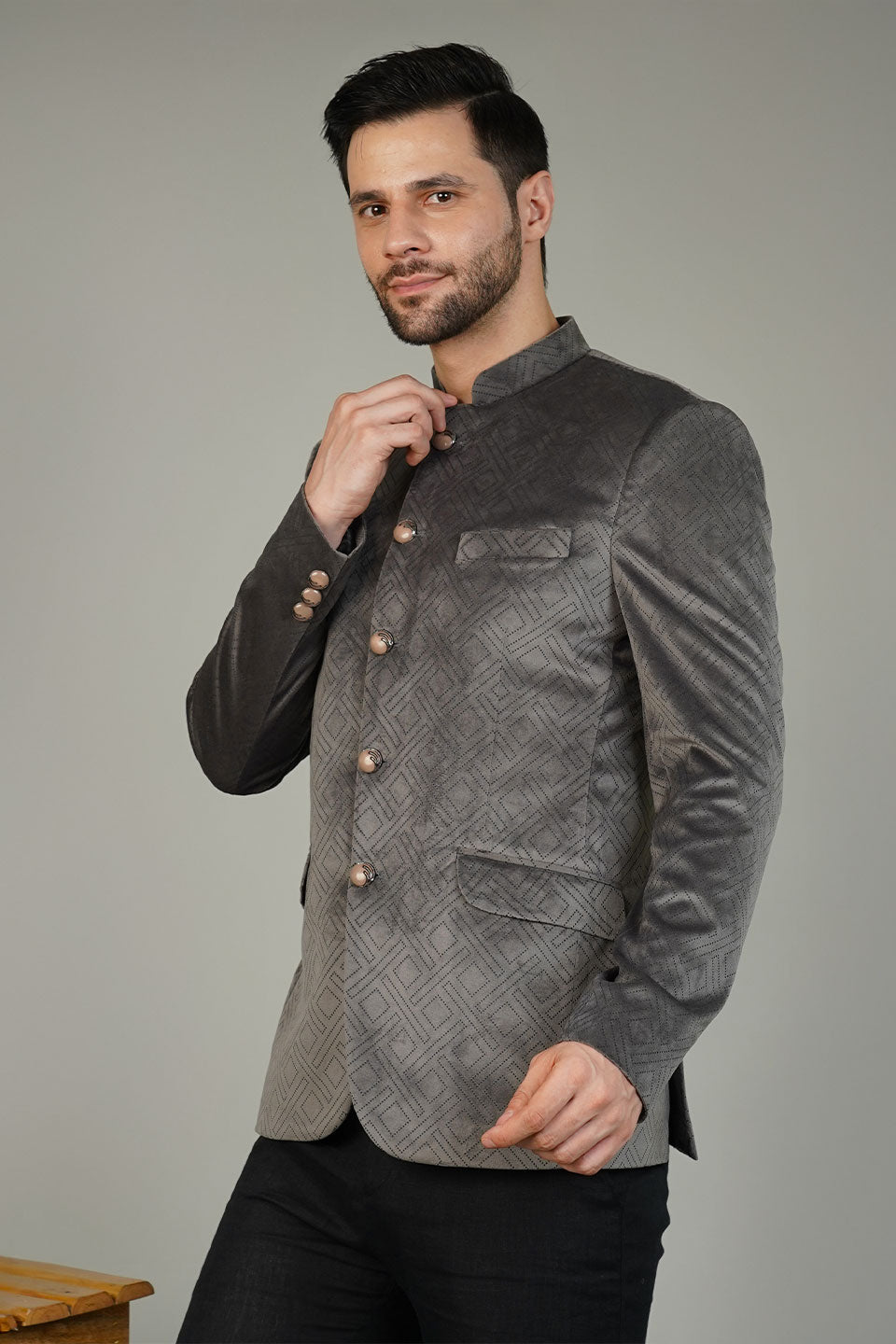 Velvet Grey Bandhgala