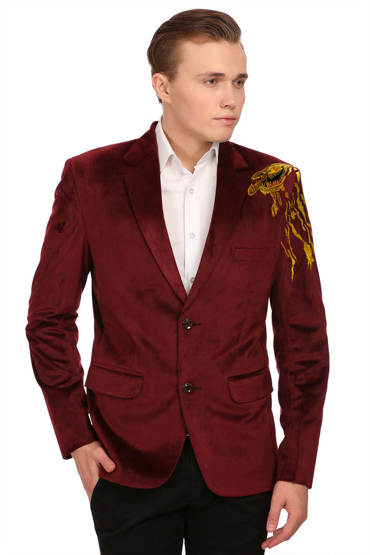 Gold Embroidered Red Blazer