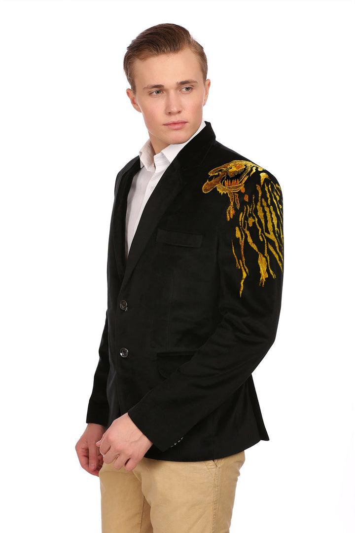 Gold Embroidered Black Blazer