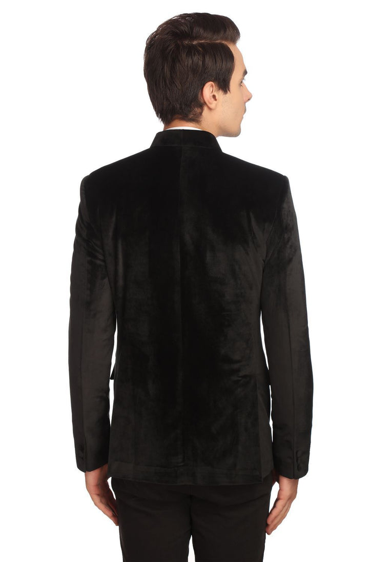 Gold Tiger-Embroidered Black Velvet Bandhgala