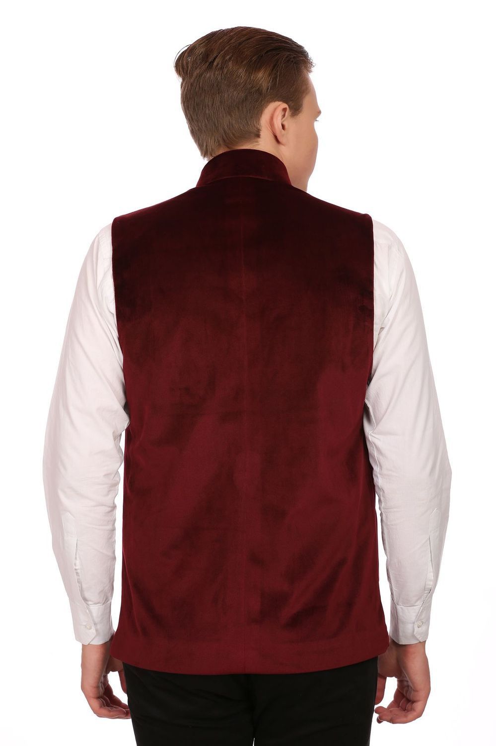 Red Velvet Nehru Jacket with Gold Embroidery