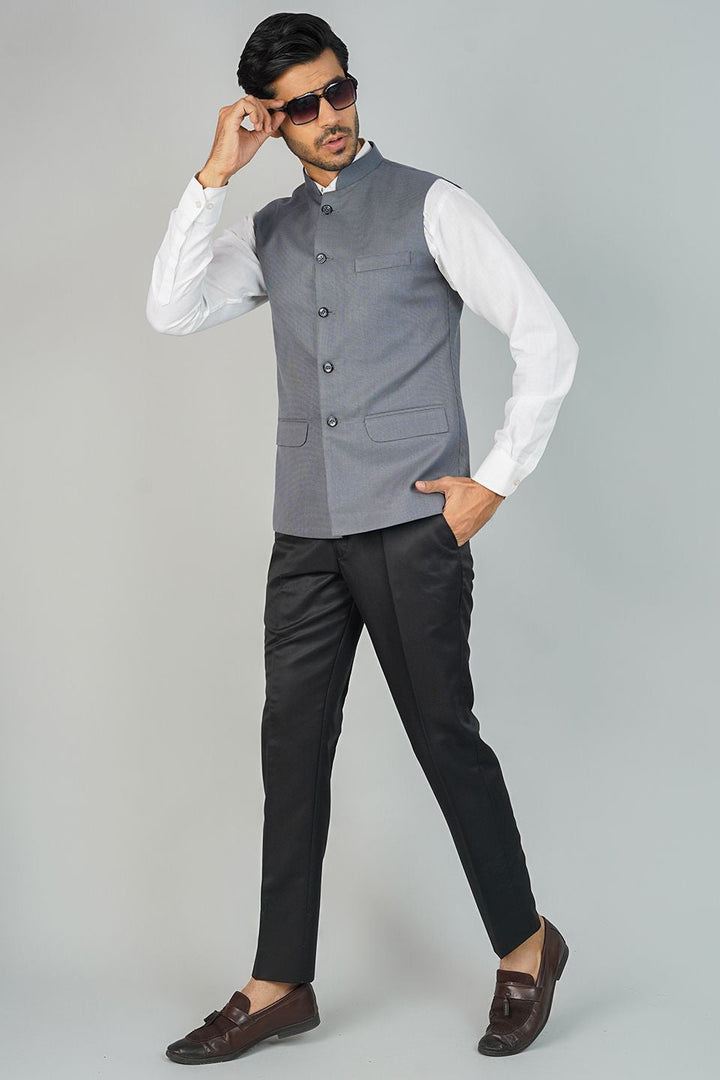 Poly Viscose Grey Nehru Jacket