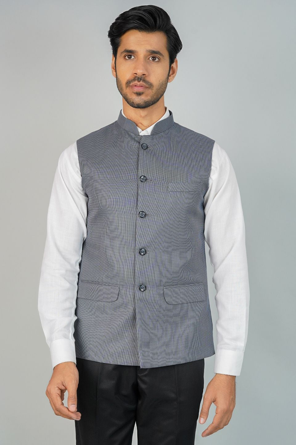 Poly Viscose Grey Nehru Jacket