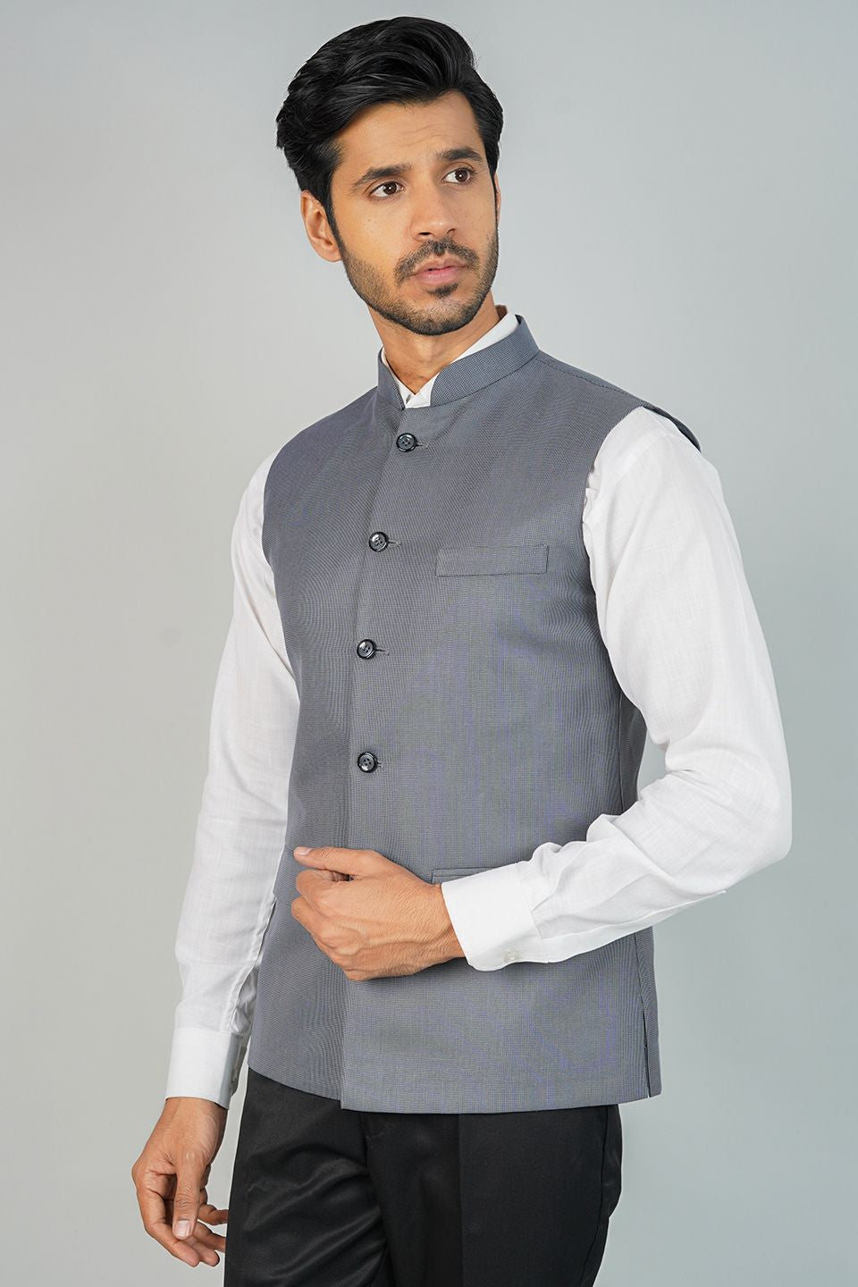 Poly Viscose Grey Nehru Jacket