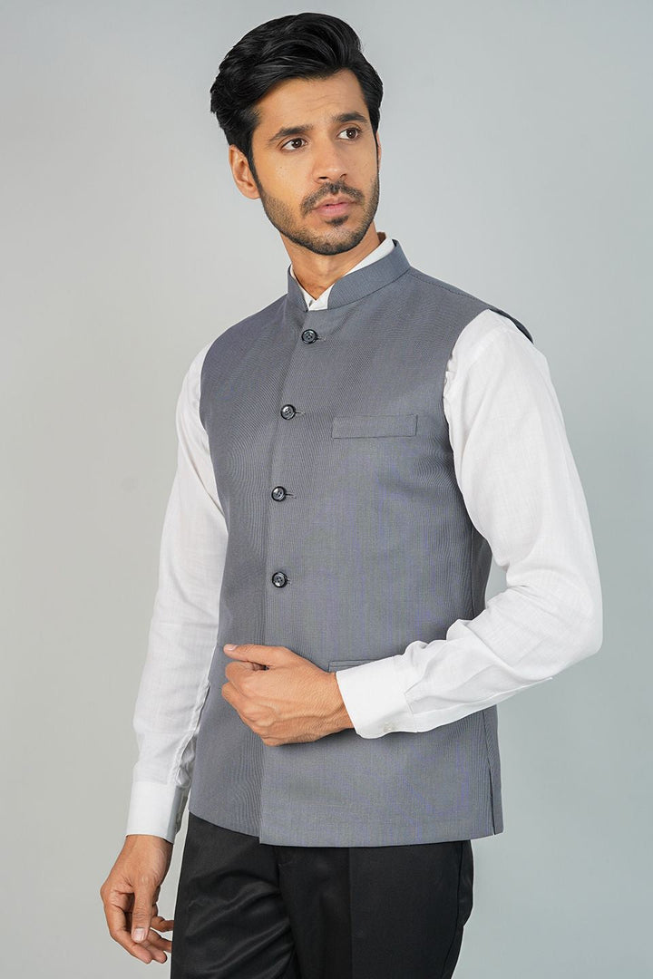 Poly Viscose Grey Nehru Jacket