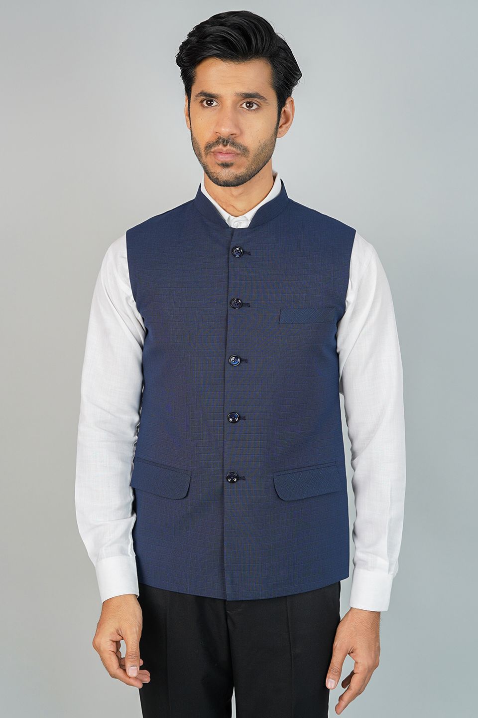 Poly Viscose Blue Nehru Jacket