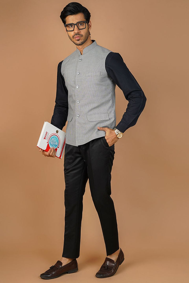 Poly Viscose Grey Nehru Jacket