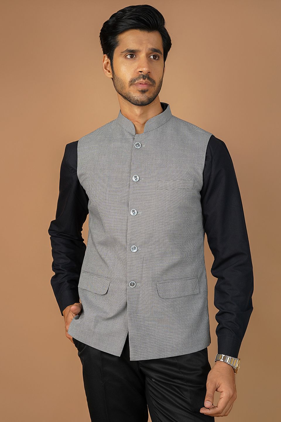 Poly Viscose Grey Nehru Jacket