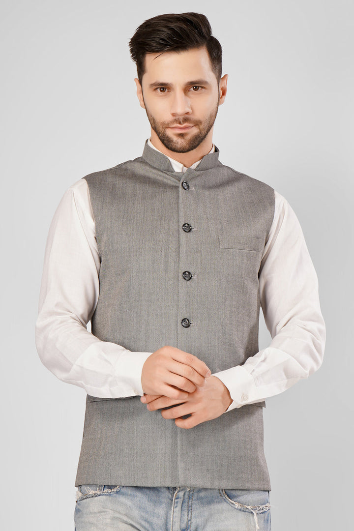 Buy Wintage Men's Polyester Cotton Brown Nehru Jacket