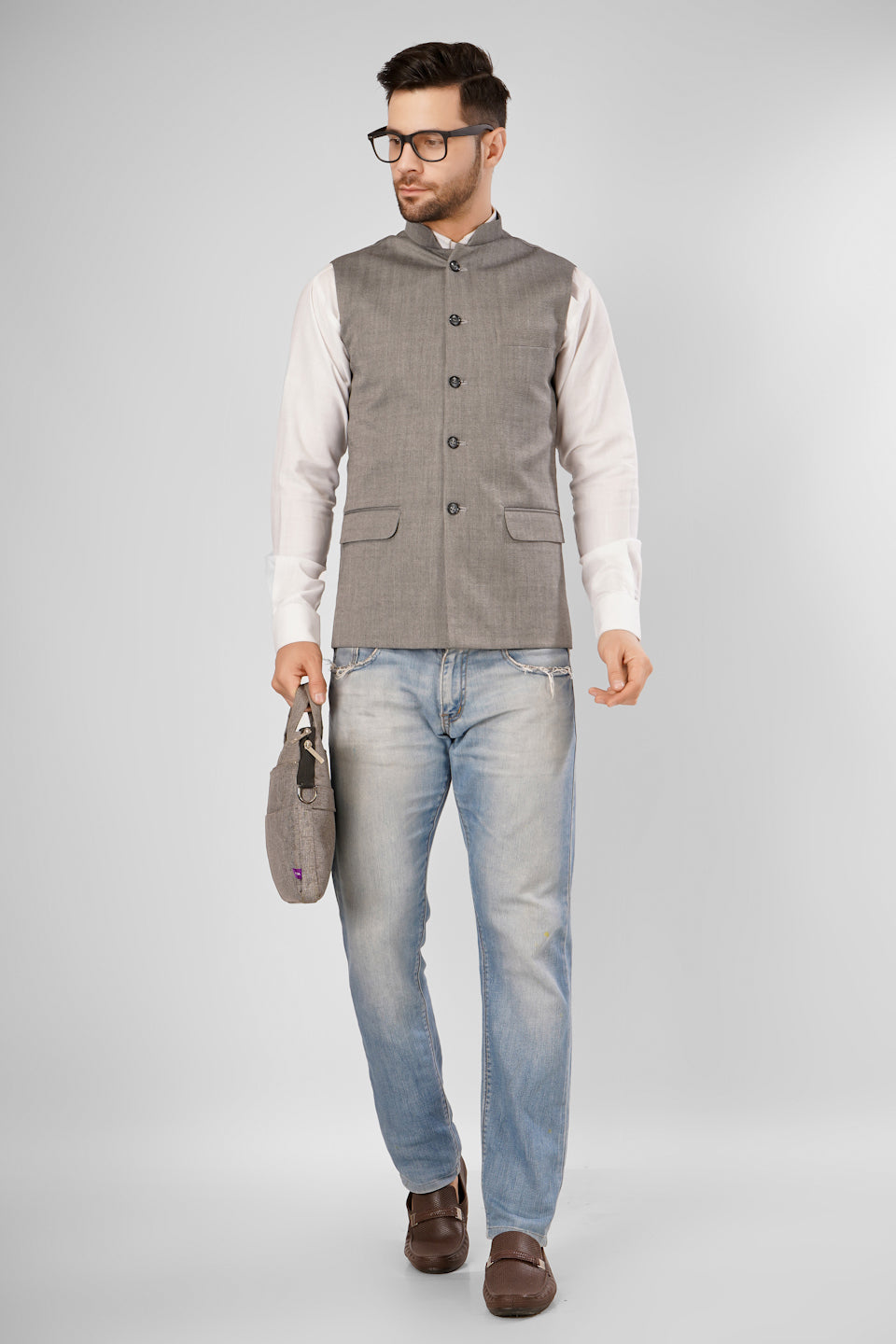 Polyester Cotton Brown Nehru Jacket