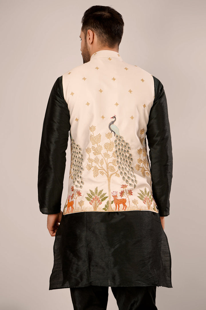 Banarasi Cotton Beige Nehru Jacket