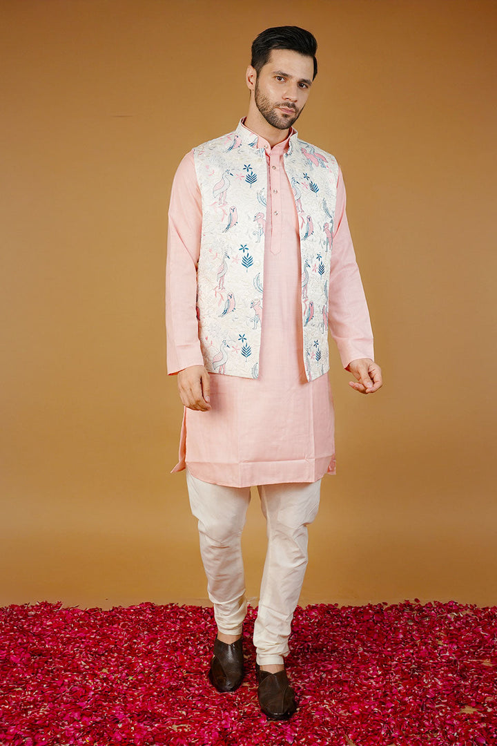 Rayon Emrbroidery White Waistcoat