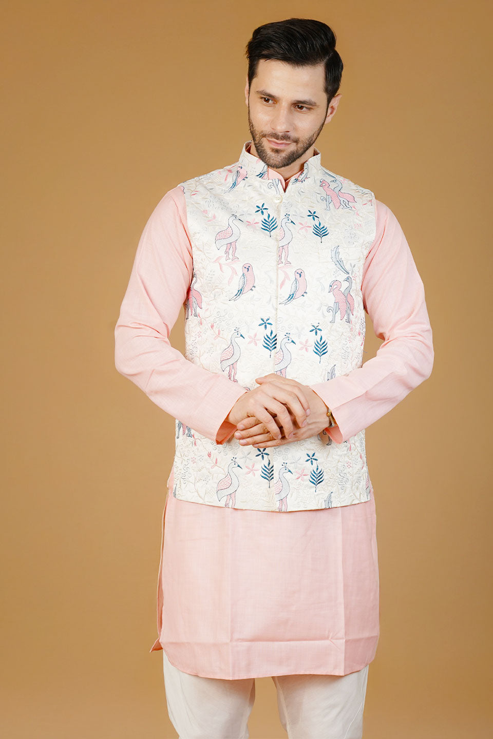 Rayon Emrbroidery White Waistcoat