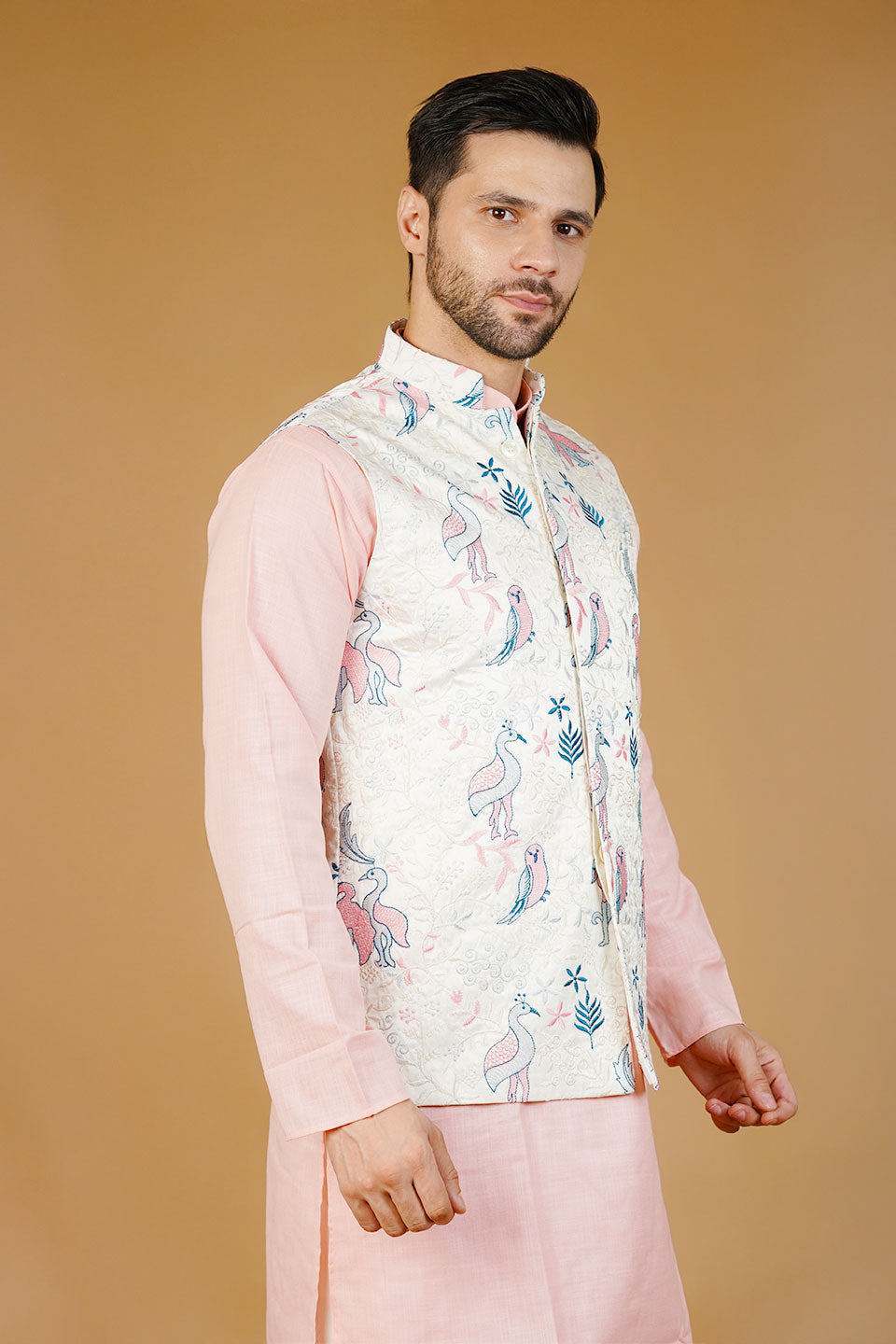 Rayon Emrbroidery White Waistcoat
