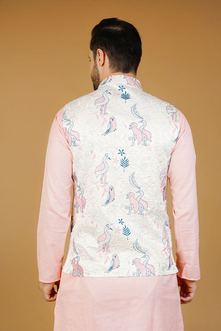 Rayon Emrbroidery White Waistcoat