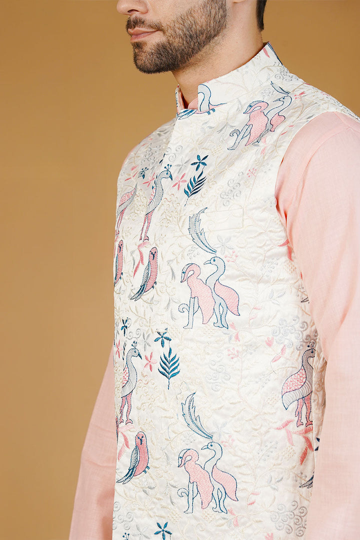 Rayon Emrbroidery White Waistcoat