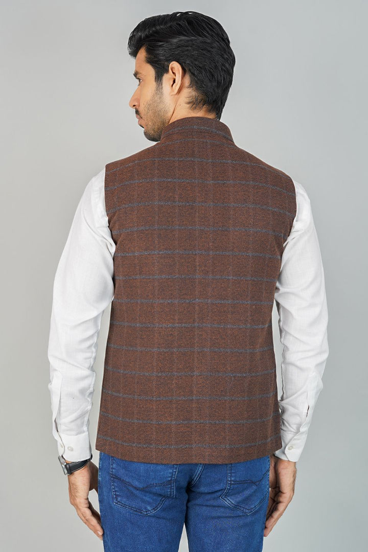 Tweed Check Brown Nehru Jacket