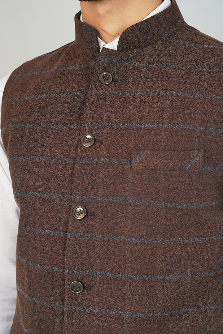 Tweed Check Brown Nehru Jacket