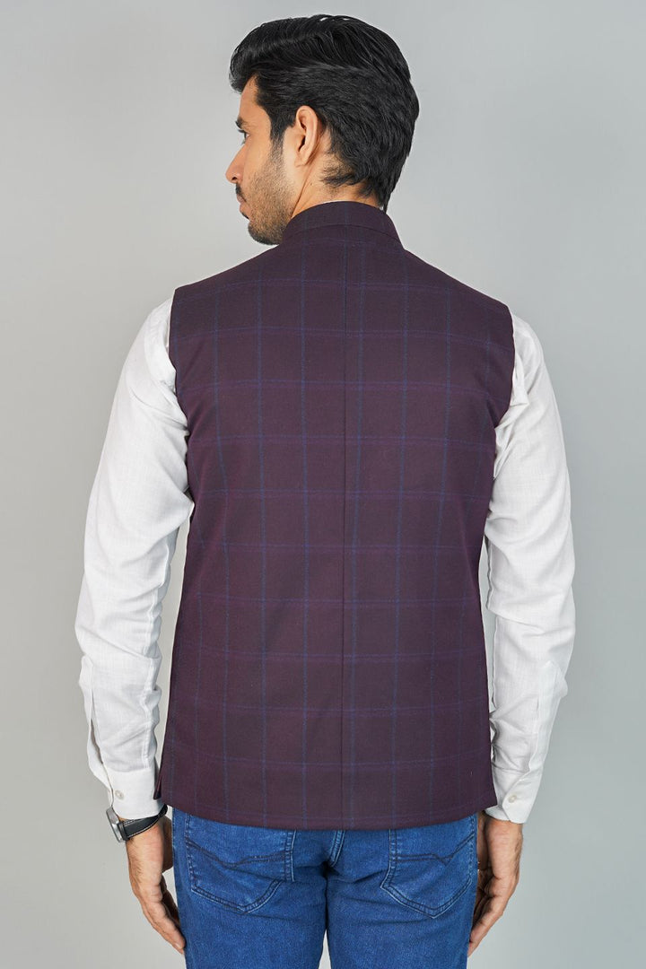 Tweed Check Red Nehru Jacket