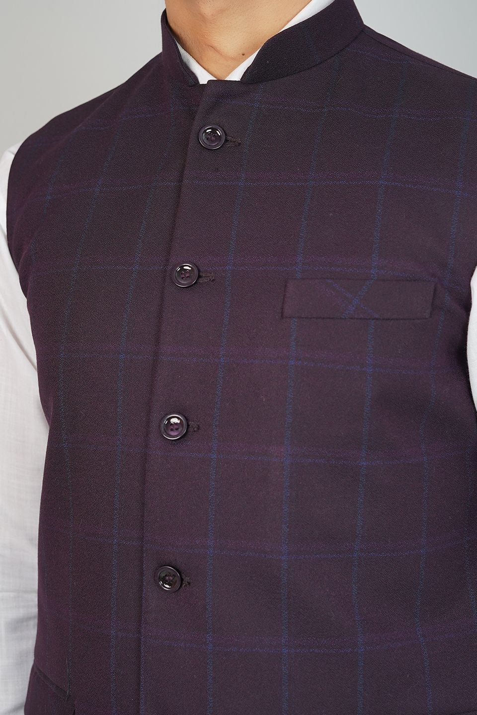 Tweed Check Red Nehru Jacket