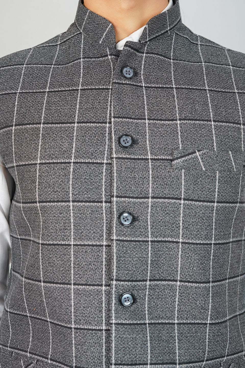 Tweed Check Grey Nehru Jacket