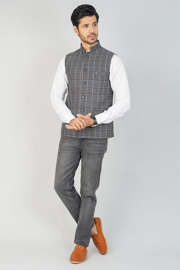 Tweed Check Grey Nehru Jacket