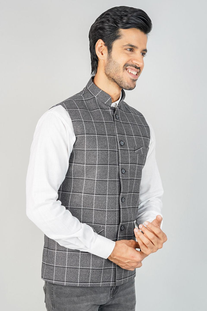 Tweed Check Grey Nehru Jacket