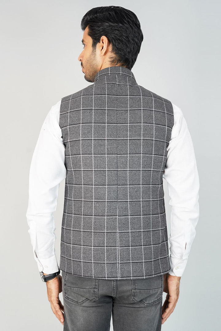 Tweed Check Grey Nehru Jacket