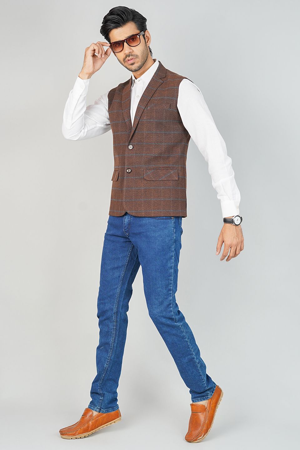 Tweed Check Brown Nehru Jacket