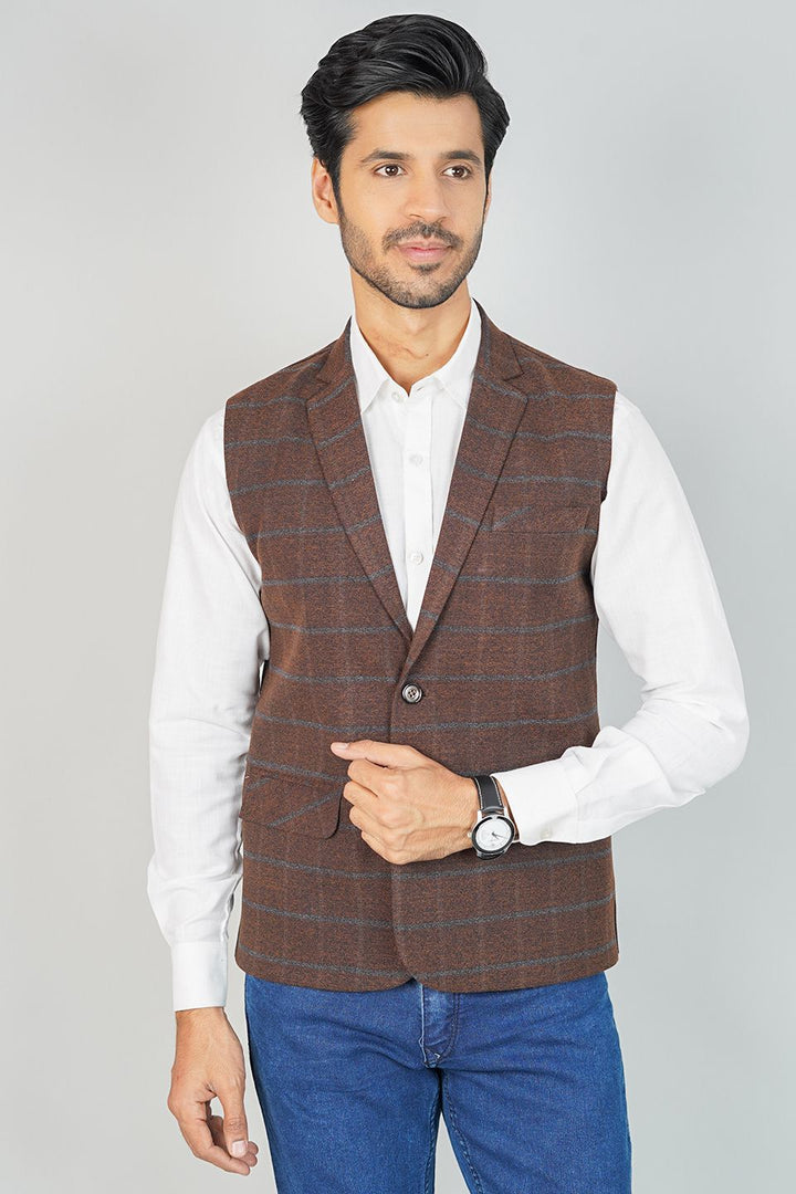 Tweed Check Brown Nehru Jacket