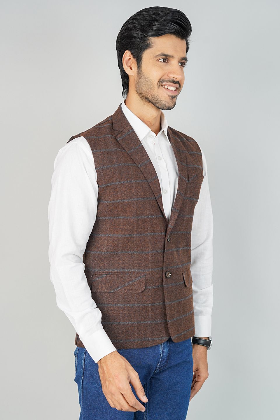 Tweed Check Brown Nehru Jacket
