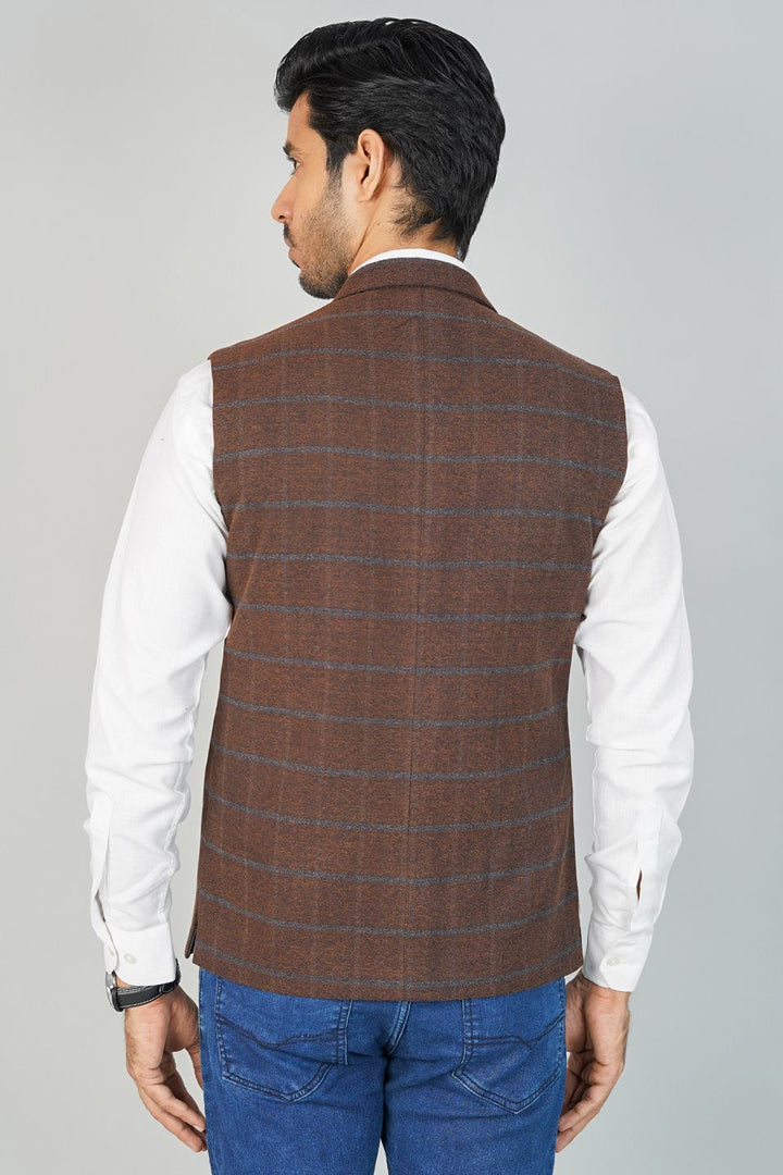 Tweed Check Brown Nehru Jacket