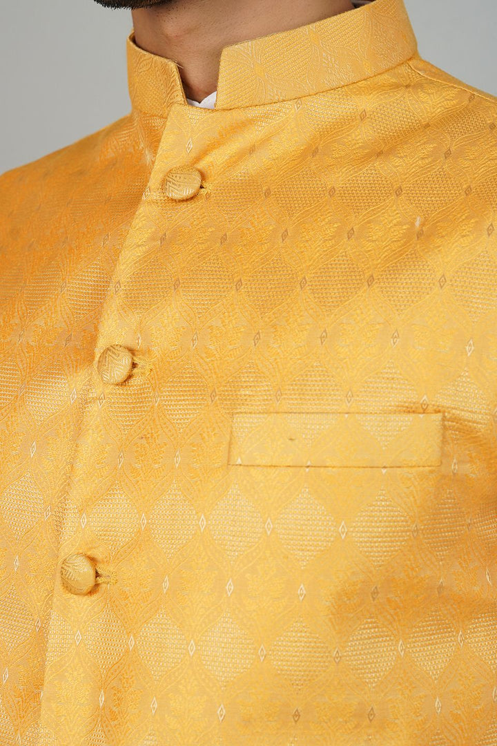 Banarasi Rayon Cotton Yellow Nehru Jacket