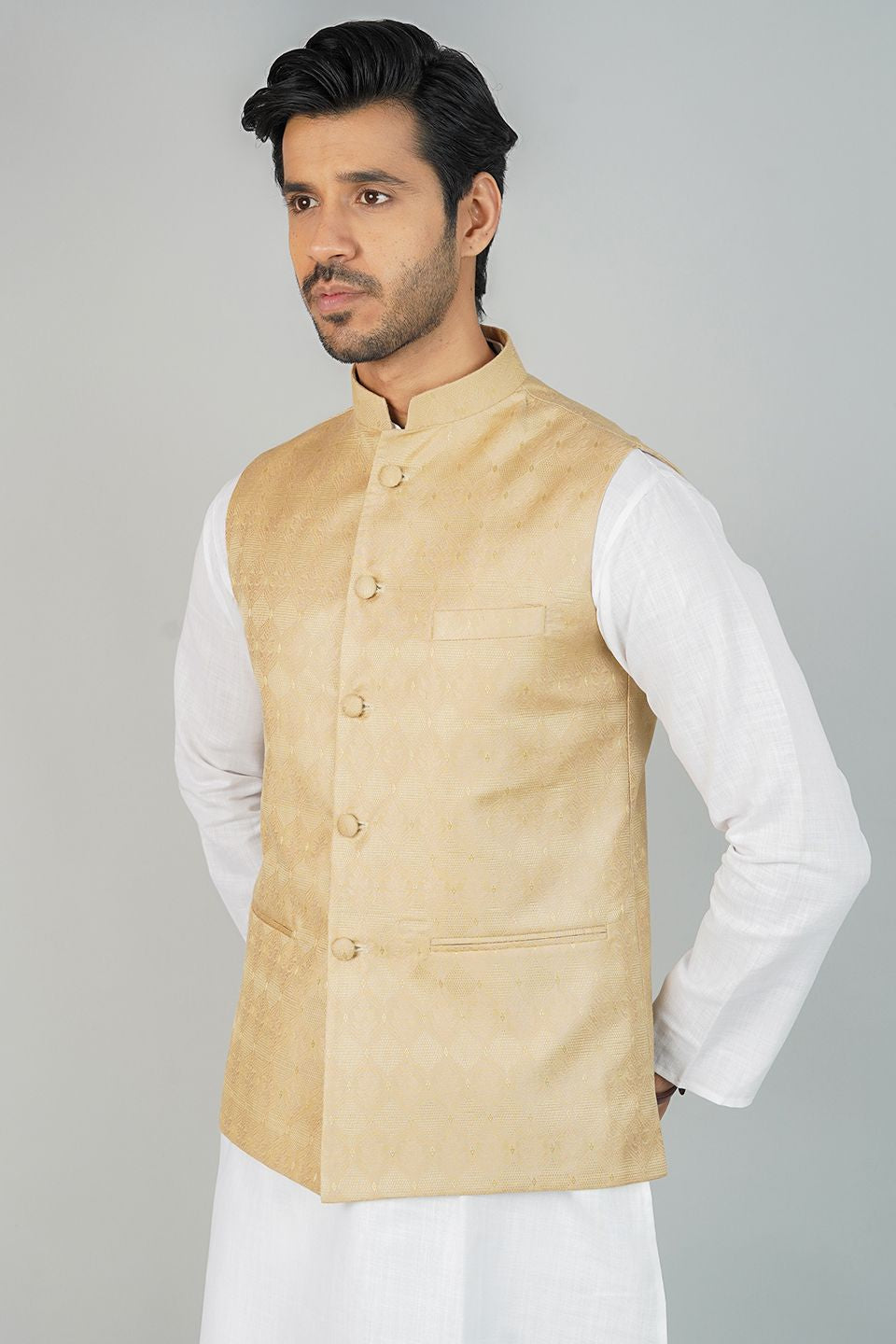 Banarasi Rayon Cotton Gold Nehru Jacket