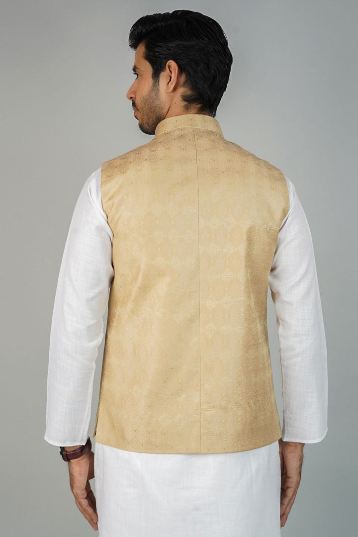 Banarasi Rayon Cotton Gold Nehru Jacket