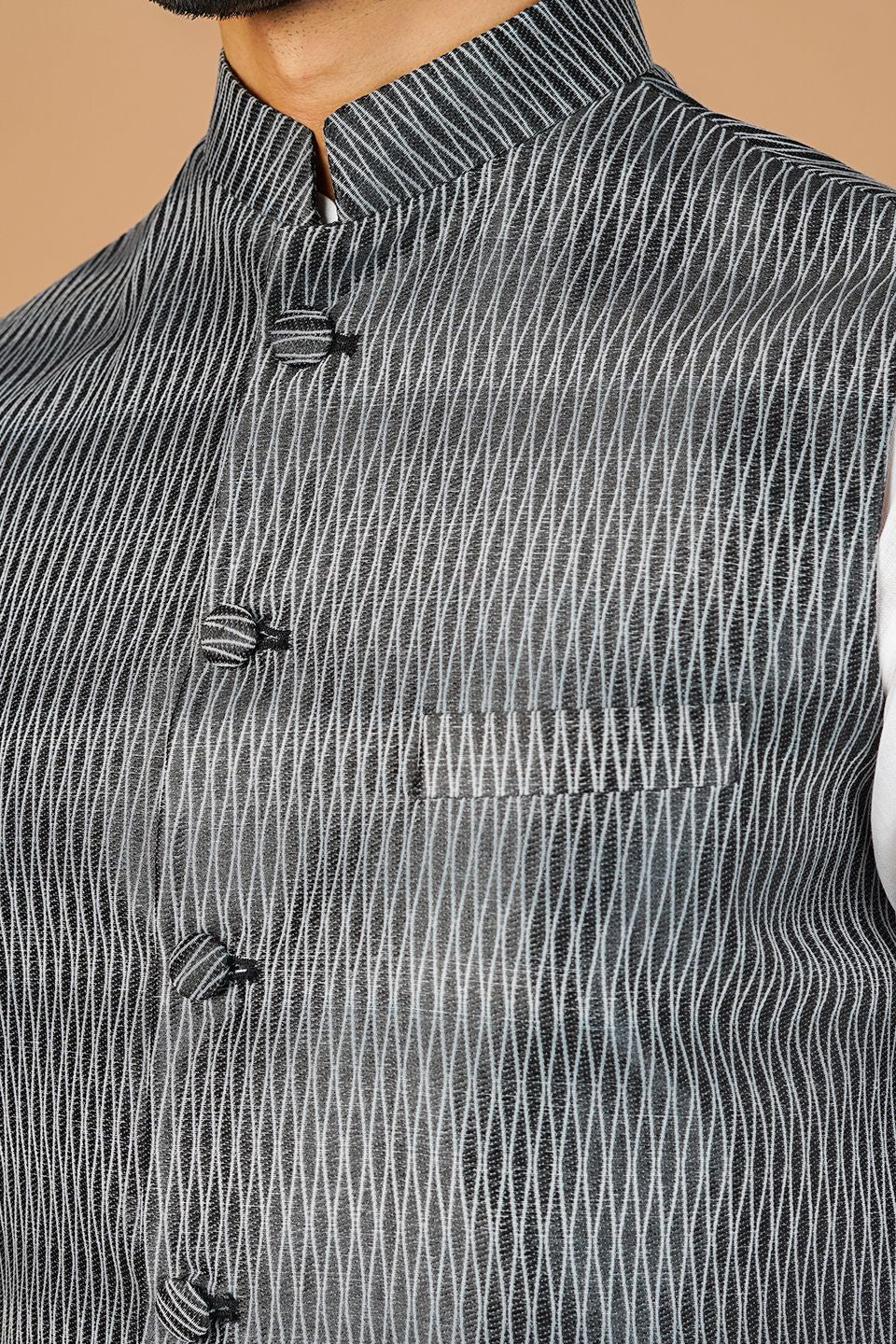 Banarasi Rayon Cotton Black Nehru Jacket