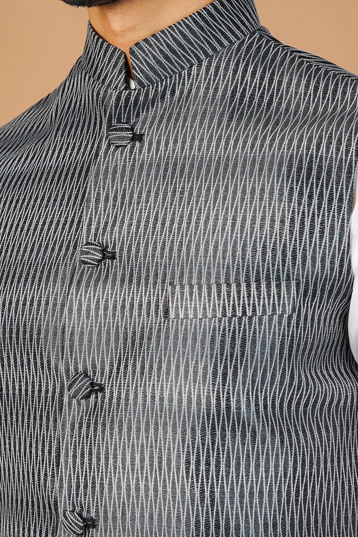Banarasi Rayon Cotton Black Nehru Jacket