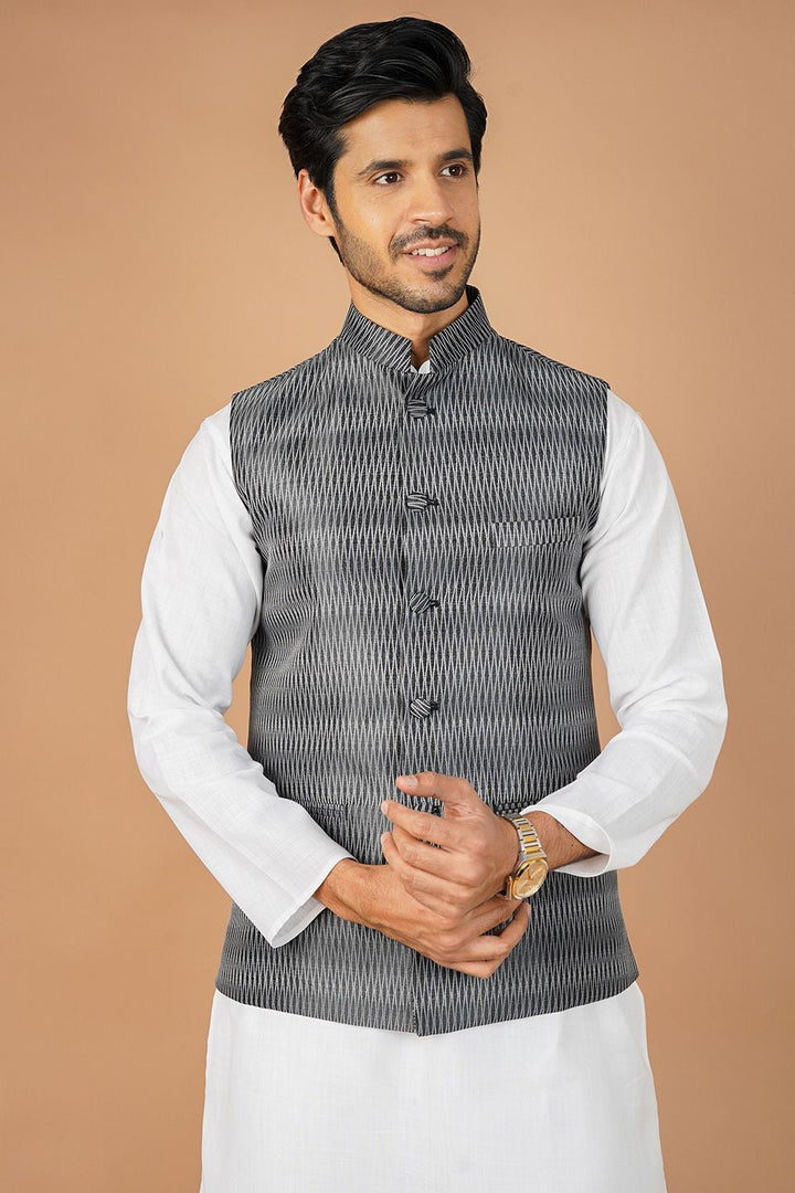 Banarasi Rayon Cotton Black Nehru Jacket