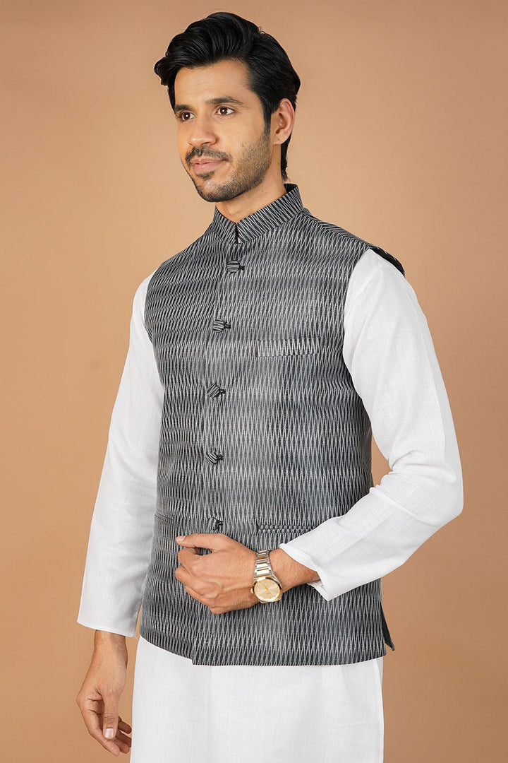 Banarasi Rayon Cotton Black Nehru Jacket