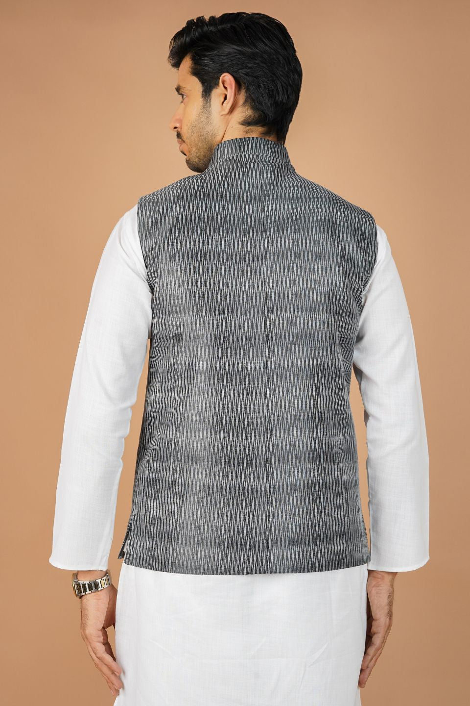 Banarasi Rayon Cotton Black Nehru Jacket