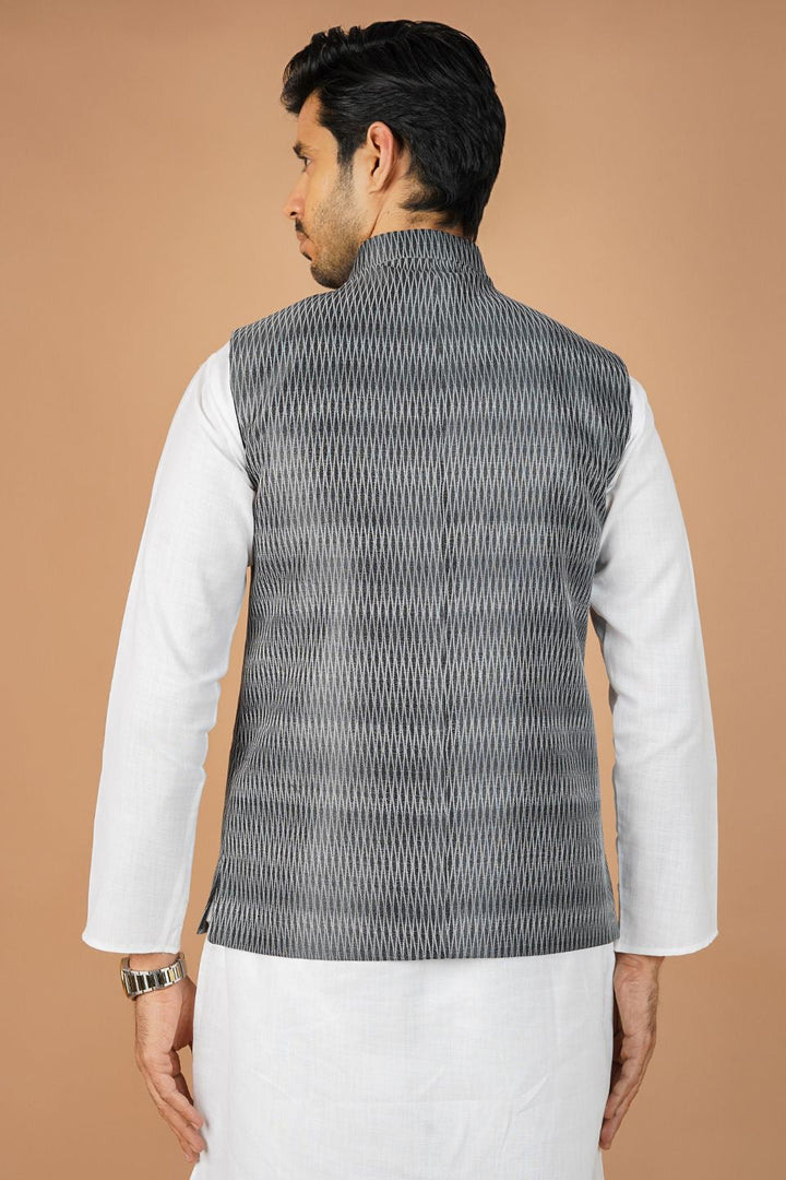 Banarasi Rayon Cotton Black Nehru Jacket