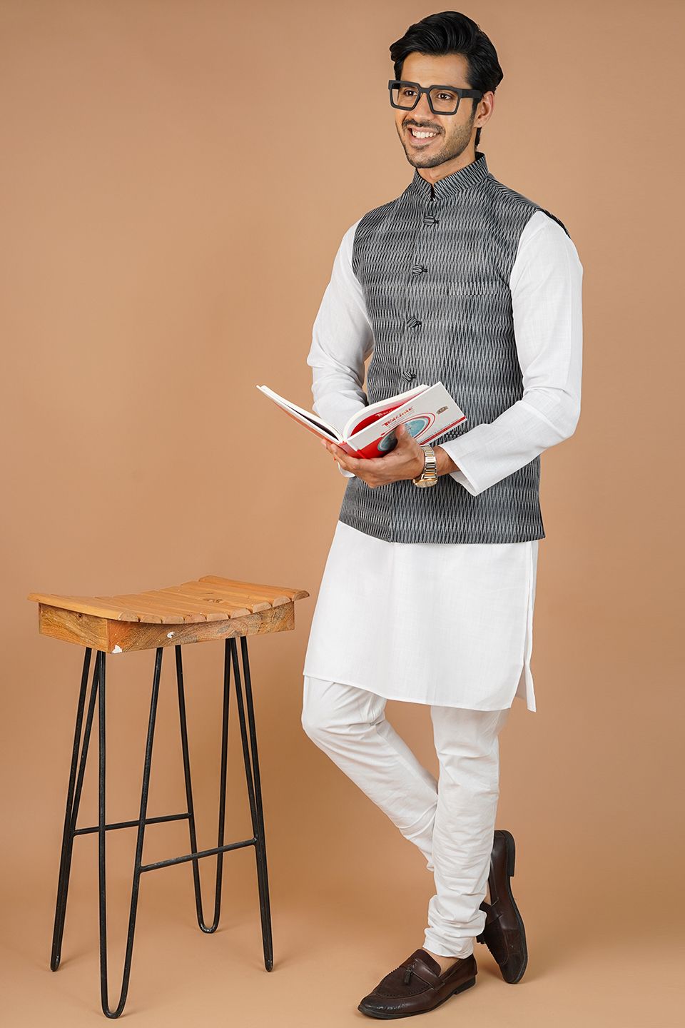 Banarasi Rayon Cotton Black Nehru Jacket
