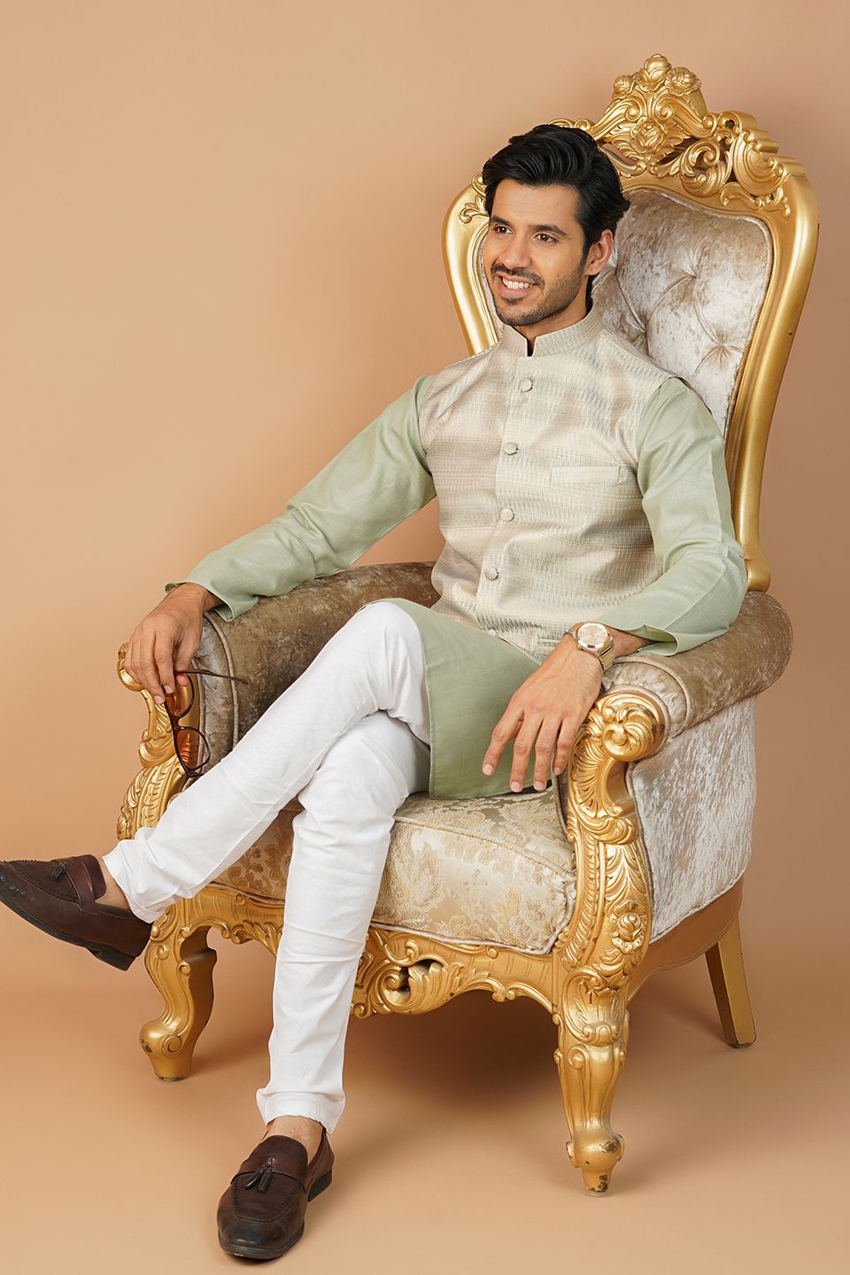 Banarasi Rayon Cotton Gold Nehru Jacket