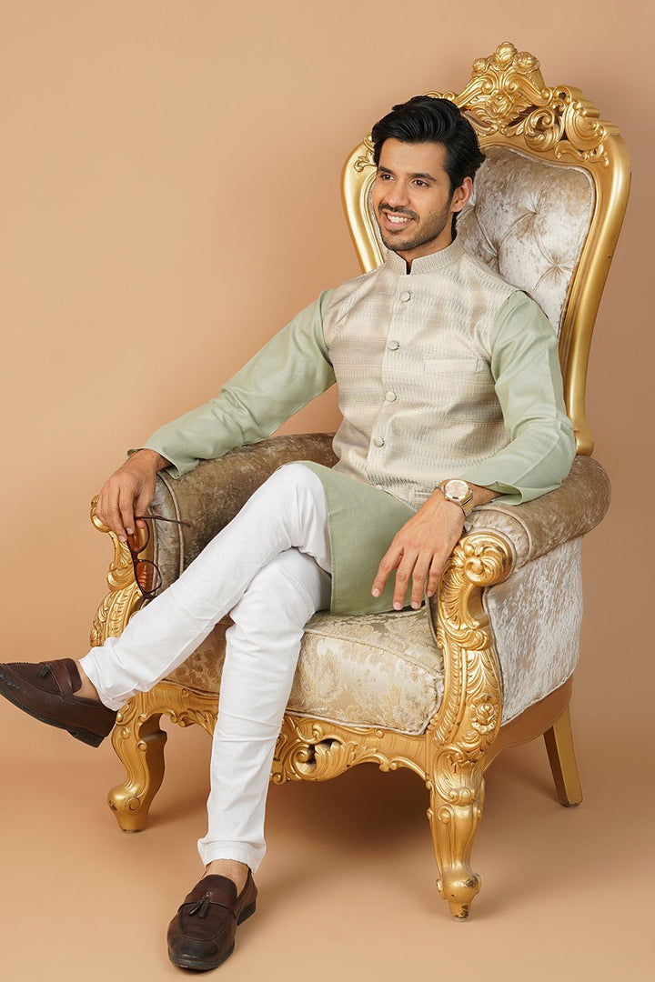 Banarasi Rayon Cotton Gold Nehru Jacket