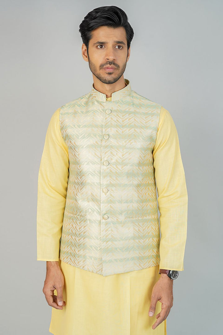 Banarasi Rayon Cotton Green Nehru Jacket