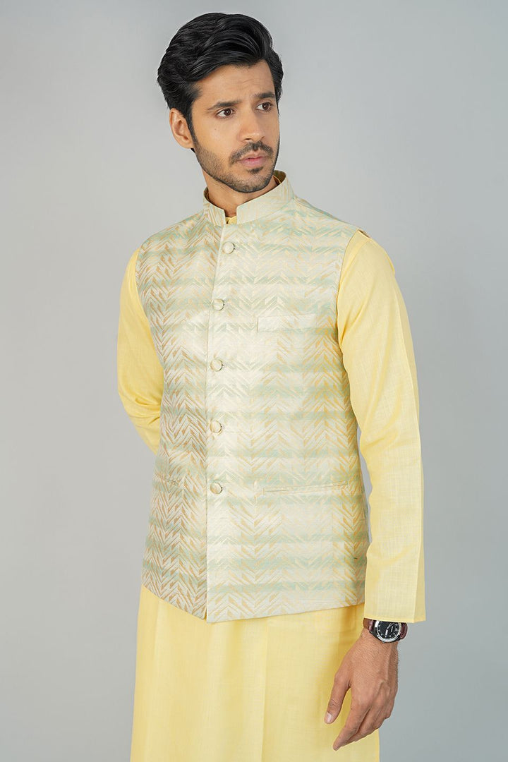 Banarasi Rayon Cotton Green Nehru Jacket