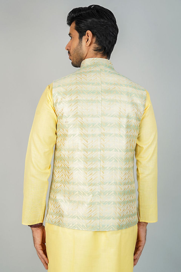 Banarasi Rayon Cotton Green Nehru Jacket