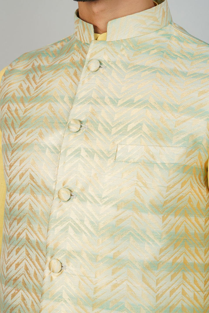 Banarasi Rayon Cotton Green Nehru Jacket