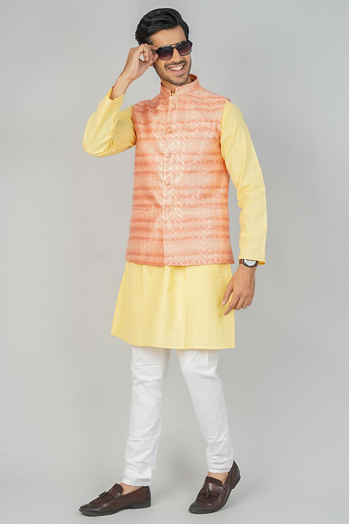 Banarasi Rayon Cotton Orange Nehru Jacket