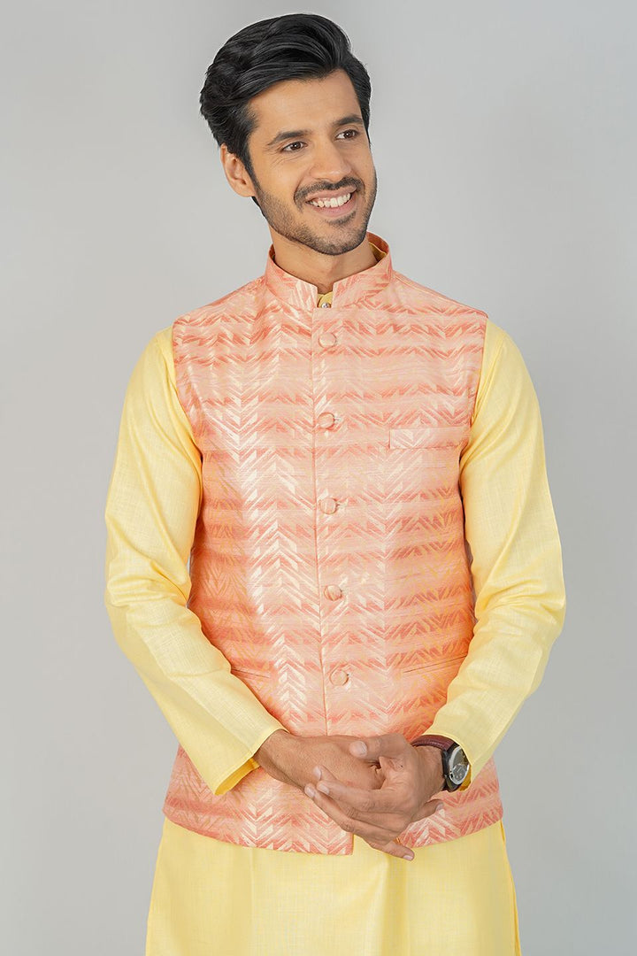 Banarasi Rayon Cotton Orange Nehru Jacket
